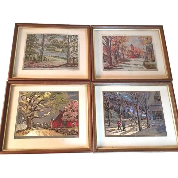 The‎ Seasons: Four Framed Phil Austin Foil Prints 50’s-60’s VTG ART Signed USA - Picture 2 of 14